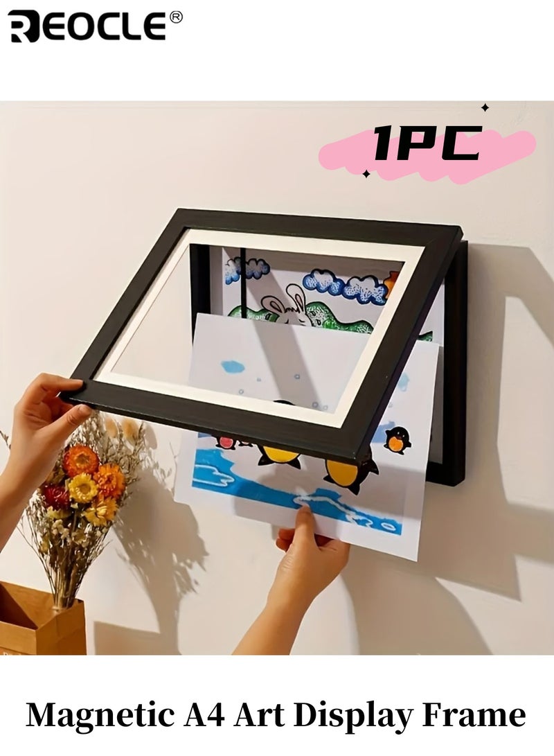 ريوكل إطار عرض مغناطيسي بحجم A4 لعرض رسومات الأطفال أو الصور، تصميم قابل للفتح من الأمام وقابل للطي، ديكور جداري متعدد الاستخدامات بحجم 33×24×3.2 سم - Image 1