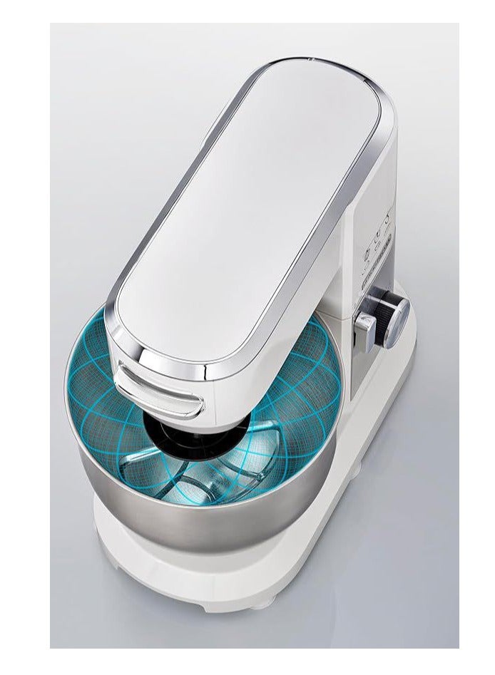 Stand Mixer Kitchen Machine, 1000W, 6L Stainless Steel Bowl, 10 Speeds + Pulse, Planetary Action, with Dough Hook, Beater, Whisk Attachments, Tilt-Head Design - White, MKM100-B  - Image 4