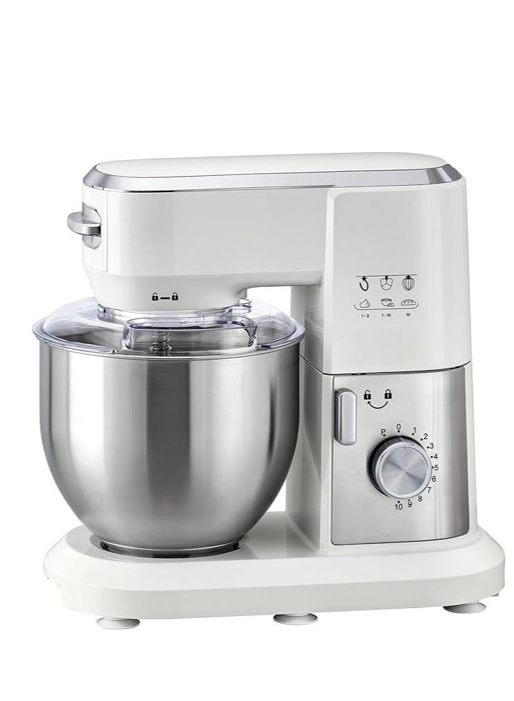 Stand Mixer Kitchen Machine, 1000W, 6L Stainless Steel Bowl, 10 Speeds + Pulse, Planetary Action, with Dough Hook, Beater, Whisk Attachments, Tilt-Head Design - White, MKM100-B  - Image 3