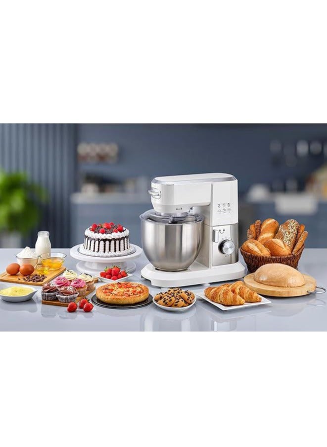 Stand Mixer Kitchen Machine, 1000W, 6L Stainless Steel Bowl, 10 Speeds + Pulse, Planetary Action, with Dough Hook, Beater, Whisk Attachments, Tilt-Head Design - White, MKM100-B  - Image 2