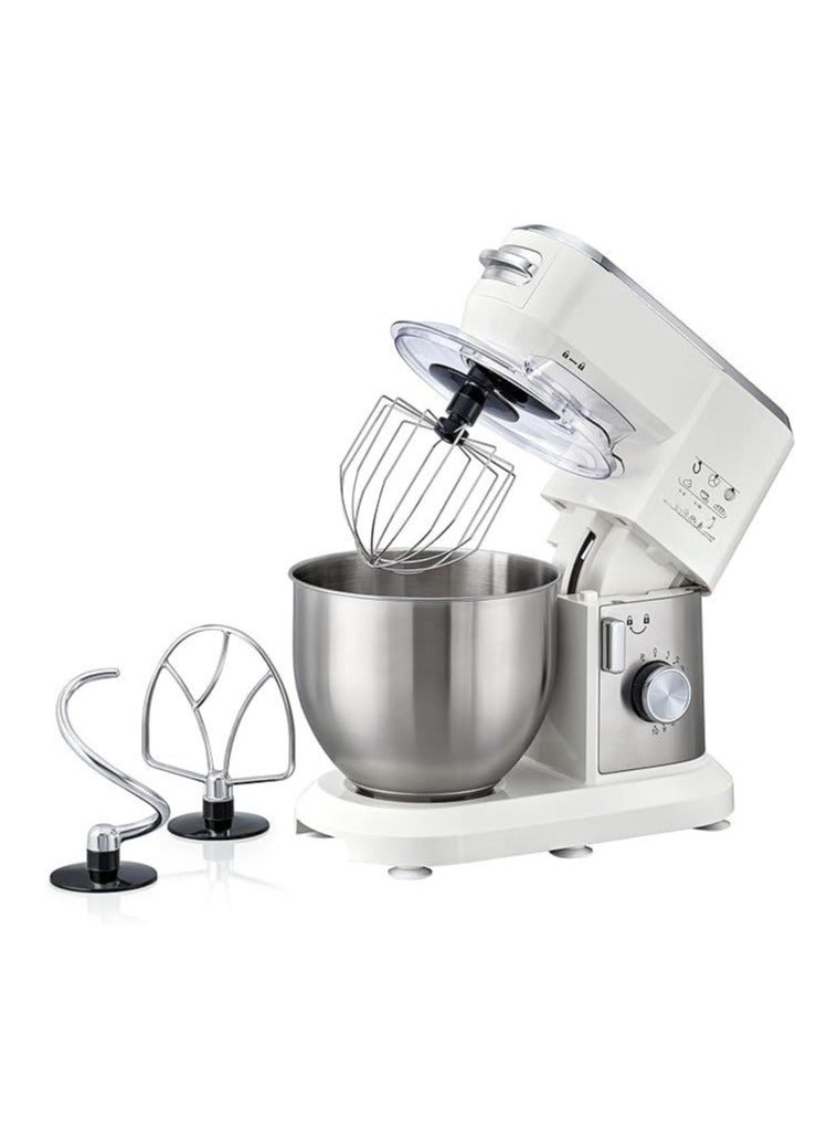 Stand Mixer Kitchen Machine, 1000W, 6L Stainless Steel Bowl, 10 Speeds + Pulse, Planetary Action, with Dough Hook, Beater, Whisk Attachments, Tilt-Head Design - White, MKM100-B  - Image 1