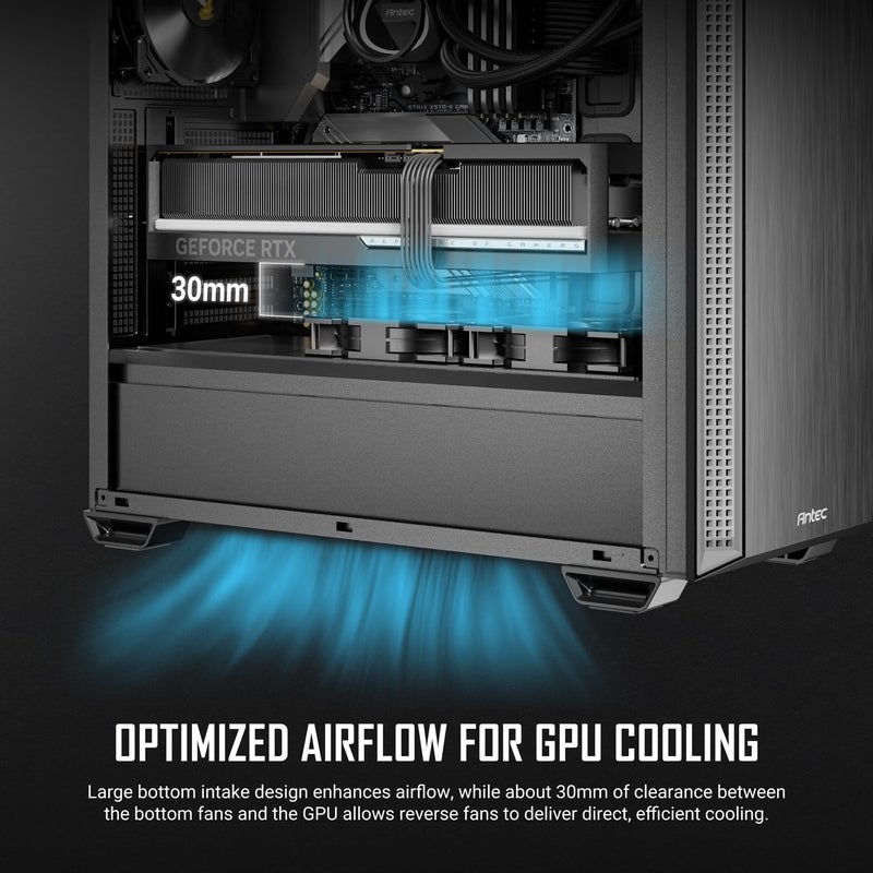 Antec P7 S, 4 x 120mm PWM Fans Included, Dual Side Front Mesh Intake, 360mm Top Radiator Support, Type-C 3.2 Gen 2, Sound-Dampening Side Panels, Mid-Tower ATX PC Case - Image 5