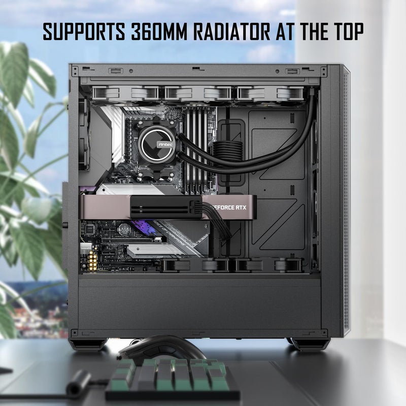 Antec P7 S, 4 x 120mm PWM Fans Included, Dual Side Front Mesh Intake, 360mm Top Radiator Support, Type-C 3.2 Gen 2, Sound-Dampening Side Panels, Mid-Tower ATX PC Case - Image 4