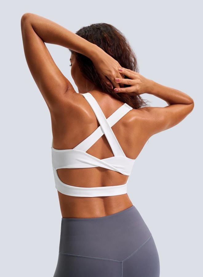 JOYSPELS Workout Tops for Women Criss-Cross Back Padded Sports Bras for Women Medium Support Womens Crop Tops White, White, S - Image 4