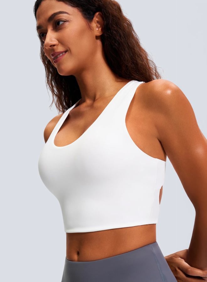 JOYSPELS Workout Tops for Women Criss-Cross Back Padded Sports Bras for Women Medium Support Womens Crop Tops White, White, S - Image 3