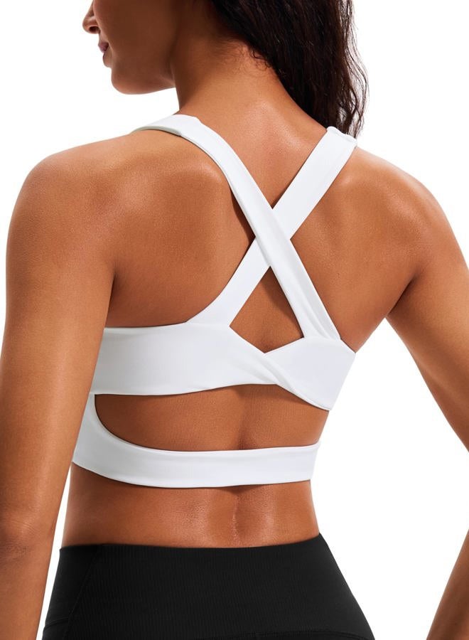 JOYSPELS Workout Tops for Women Criss-Cross Back Padded Sports Bras for Women Medium Support Womens Crop Tops White, White, S - Image 1