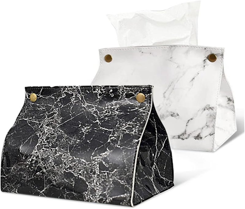 Vintage Marble Tissue Box Cover Holder Elegant PU Leather Storage Case For Home Office - Image 3
