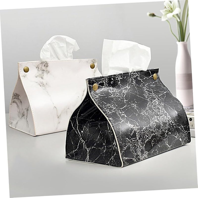 Vintage Marble Tissue Box Cover Holder Elegant PU Leather Storage Case For Home Office - Image 2