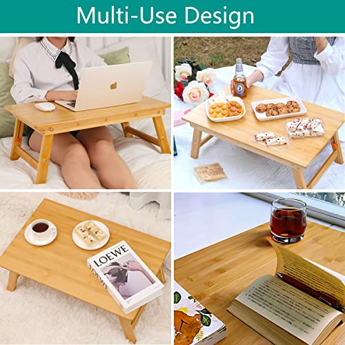 COIWAI Lap Desk for Bed, COIWAI Bed Desk Bed Table Tary, Low Desk Table, Folding Floor Table, Adjustable Height, Portable Foldable Picnic Desk,Serving Breakfast Coffee in Bed Couch Floor .Bamboo - Image 2