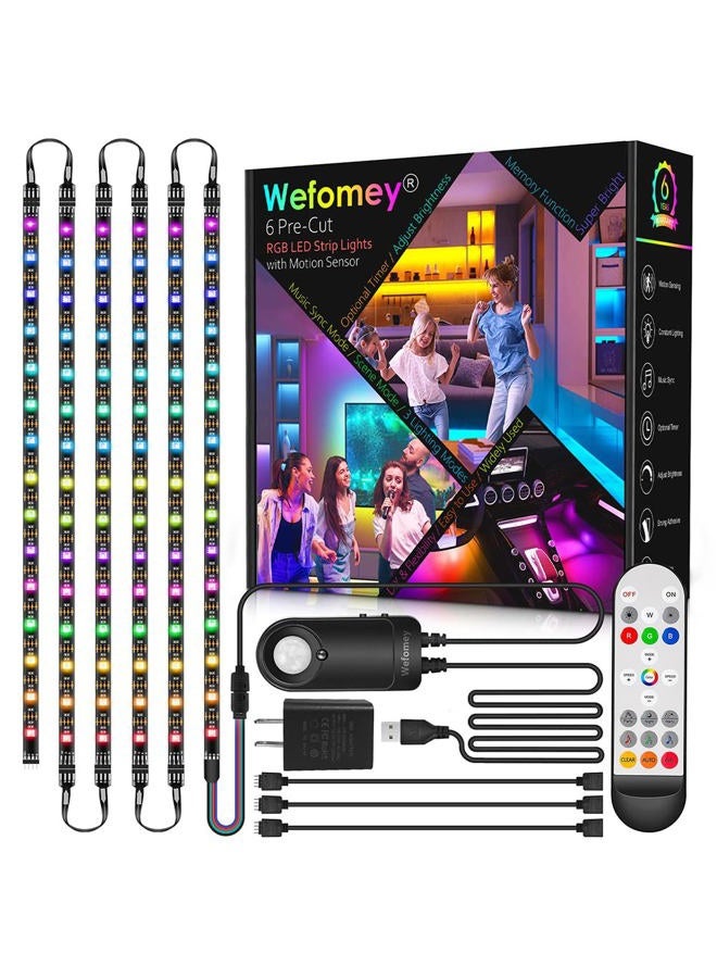 Wefomey LED Strip Lights 6 Pre-Cut 1.64ft/10ft Motion Sensor LED Light Strip with Remote, RGB 5050 Music Sync Color Changing LED Light Kit for Cabinets, Shelf, TV Backlight, Desk, Bed, DIY Decoration - Image 1