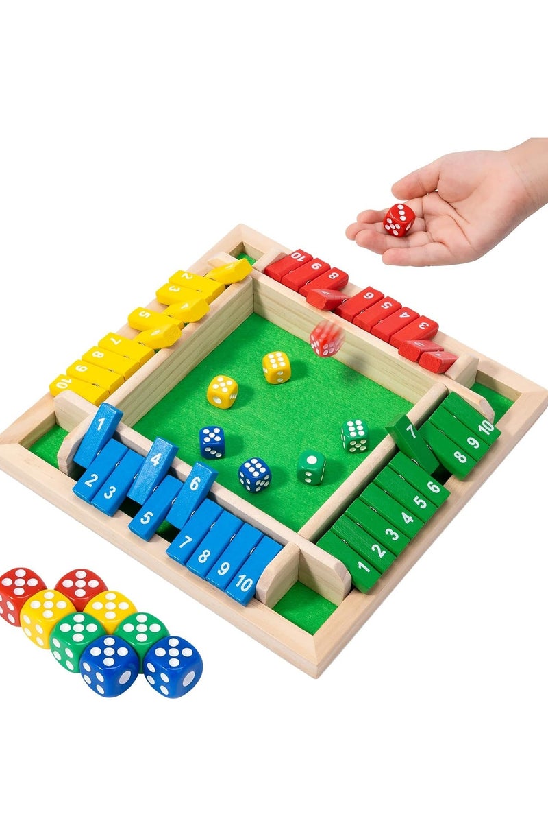 Shut the Box Game Wooden, Fun Wooden Tabletop Shut The Box Dice Game, 2-4 Player Family Wooden Board Table Math Funny Games for Adults and Kids - Image 1