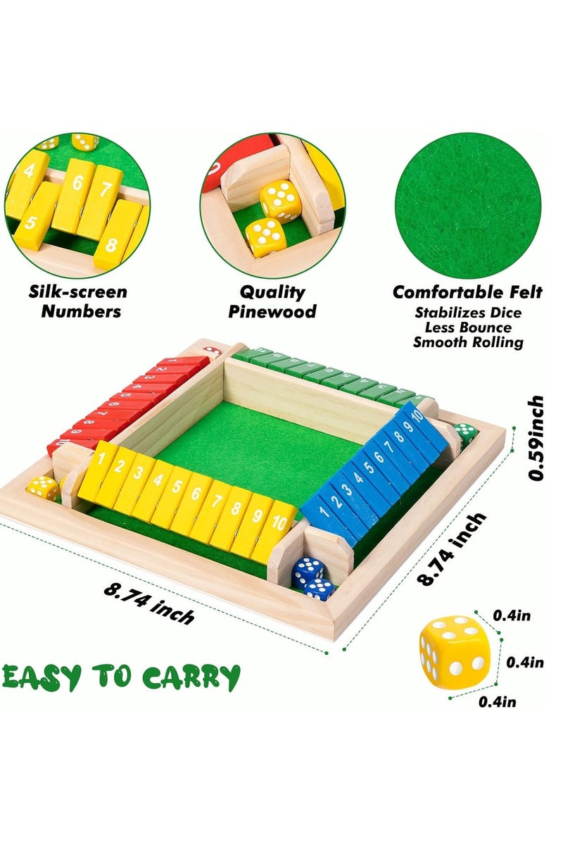 Shut the Box Game Wooden, Fun Wooden Tabletop Shut The Box Dice Game, 2-4 Player Family Wooden Board Table Math Funny Games for Adults and Kids - Image 2