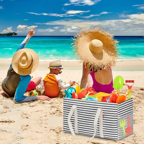 LHZK Standing Extra Large Utility Tote Bag with Metal Wire Frame and the Sides Rinforced, Extra Large Tote Bag with Handle, Reusable Grocery Bags Foldable, Beach Bag, Car Tote, Black - Image 3