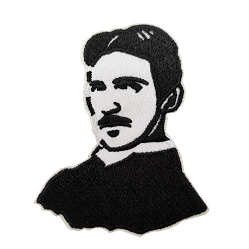 Cute-Patch 3" Nikola Tesla Stencil Embroidered Iron on Patch sew on Applique Scientist - Image 1
