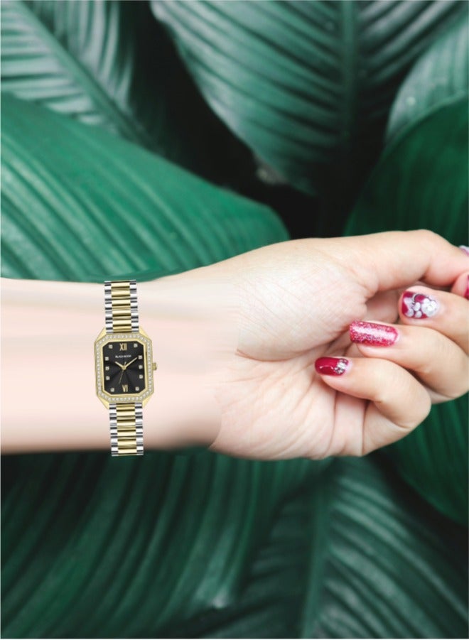 بلاك مون ساعة بلاك مون النسائية الأنيقة مينا سوداء أنيقة وسوار من الستانلس ستيل مقاومة للماء مثالية للارتداء الكاجوال والرسمي - Image 4