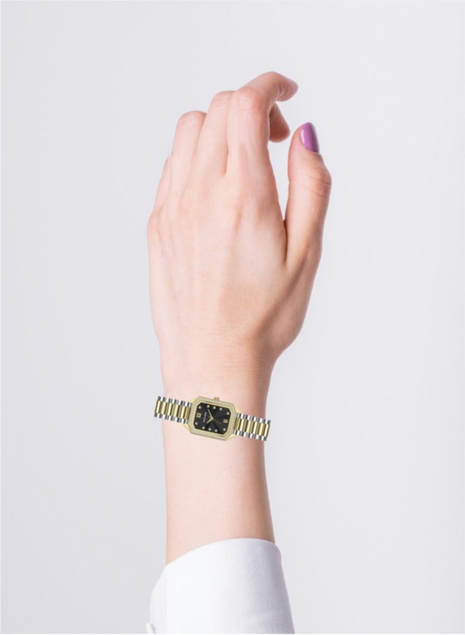 بلاك مون ساعة بلاك مون النسائية الأنيقة مينا سوداء أنيقة وسوار من الستانلس ستيل مقاومة للماء مثالية للارتداء الكاجوال والرسمي - Image 3