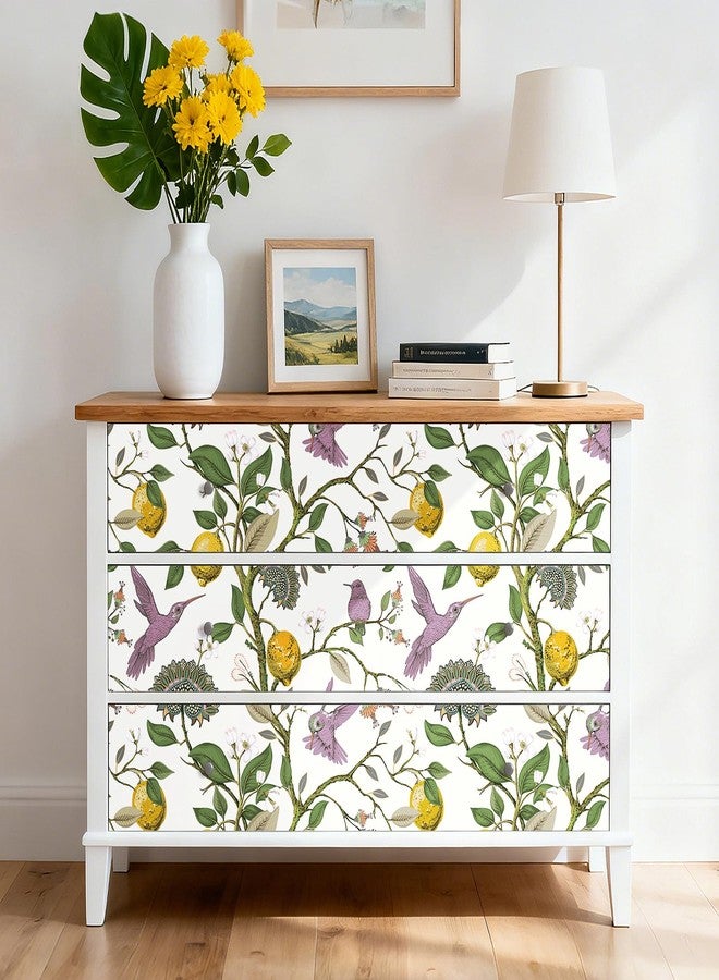 LACHEERY Removable Hummingbird Wallpaper Purple Bird Lemon Tree Peel and Stick Wallpaper Birds Vintage Flowers Floral Wall Paper Lemon Contact Paper for Cabinets Bathroom Walls Waterproof 17.5"x79" - Image 5