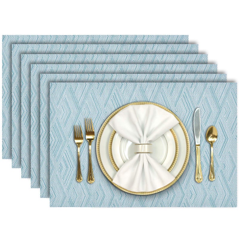 Aofmee Placemats Set of 6, Heat Resistant Place Mats, Washable Durable PVC Table Mats, Woven Vinyl Plastic Placemats for Dining Table, Non-Slip Stain Resistant Kitchen Table Placemats, Easy to Clean - Image 1