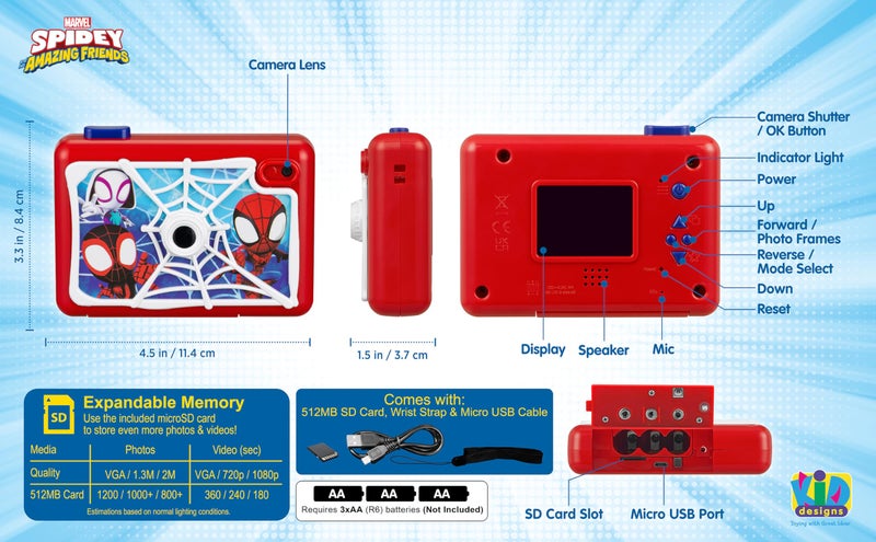 ekids Spidey and His Amazing Friends Kids Camera with SD Card, Digital Camera for Kids with Video Recording, Built-in Digital Stickers - Image 5