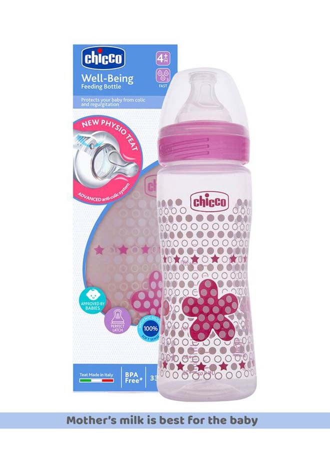 Chicco زجاجة تغذية الرفاهية (330 مل، سريعة) 4m+ تدفق سريع (وردي) - Image 2