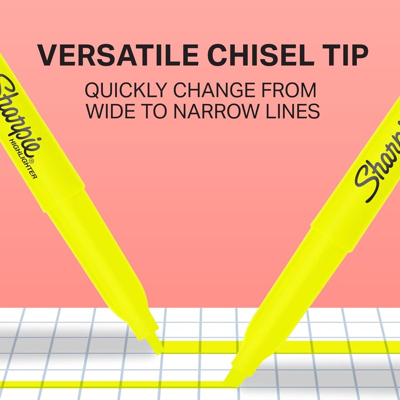 Sharpie Pocket Style Highlighters, Chisel Tip, Fluorescent Yellow, Box of 12 - Image 4