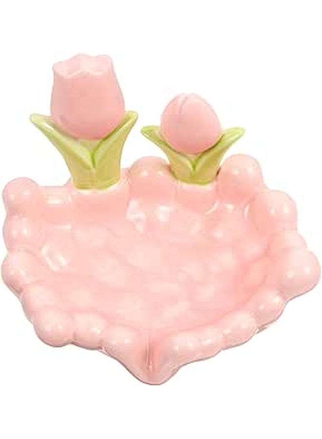 Ceramic Soap Dish Tulip Cloud Shape Self Draining Pink Bathroom Soap Holder Tray - Image 1