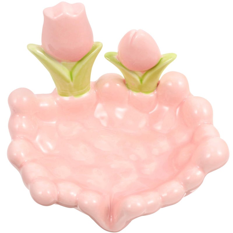 Ceramic Soap Dish Tulip Cloud Shape Self Draining Pink Bathroom Soap Holder Tray - Image 2