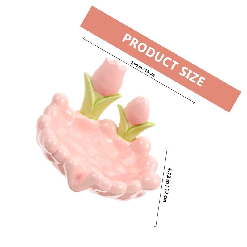 Ceramic Soap Dish Tulip Cloud Shape Self Draining Pink Bathroom Soap Holder Tray - Image 3