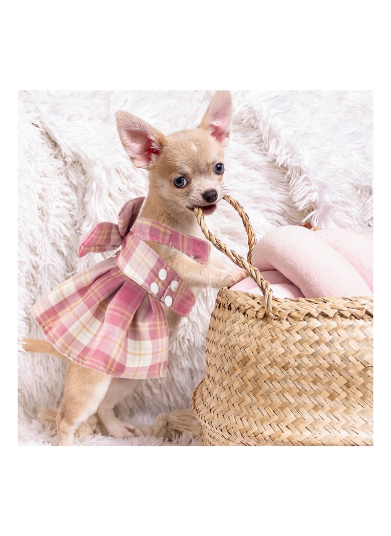 Generic 4 Pcs Plaid Dog Dress with Bow Tie, Harness, and Leash Set for Small Dogs - Cute Summer Outfit for Female Puppies, Yorkies, and Chihuahuas - Perfect for Training and Walking (S)  - Image 3