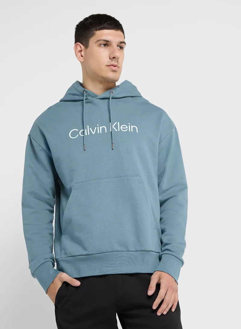 كالفن كلاين Logo Print Drawstring Pullover Hoodie