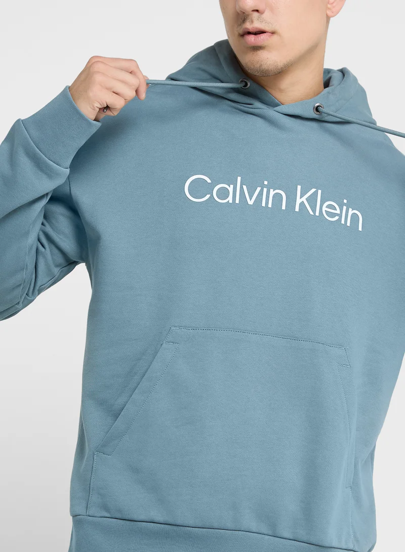 كالفن كلاين Logo Print Drawstring Pullover Hoodie
