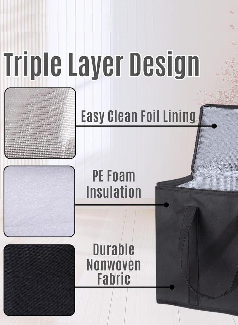 Chase Up 2 Pack Insulated Reusable Grocery Shopping Bag, Food Delivery, Cooler Bag, Heavy Duty, Large Size, Durable Handles, Dual Tab Zips, Lid, Stands Upright, Collapsible, Sustainable (Black, 2 Pack) - Image 4