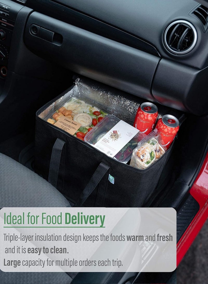 Chase Up 2 Pack Insulated Reusable Grocery Shopping Bag, Food Delivery, Cooler Bag, Heavy Duty, Large Size, Durable Handles, Dual Tab Zips, Lid, Stands Upright, Collapsible, Sustainable (Black, 2 Pack) - Image 5