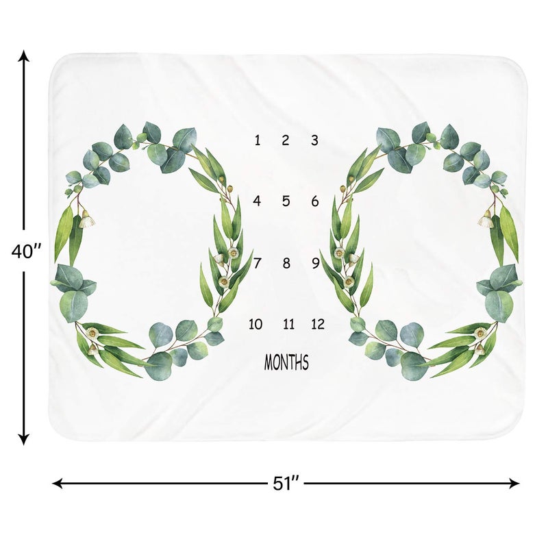 Tebaby Baby Monthly Milestone Blanket Twins - Newborn Month Blanket Unisex Neutral Personalized Shower Gift Leaf Nursery Decor Photography Background Prop with Wooden Wreath Large 51''x40'' - Image 2