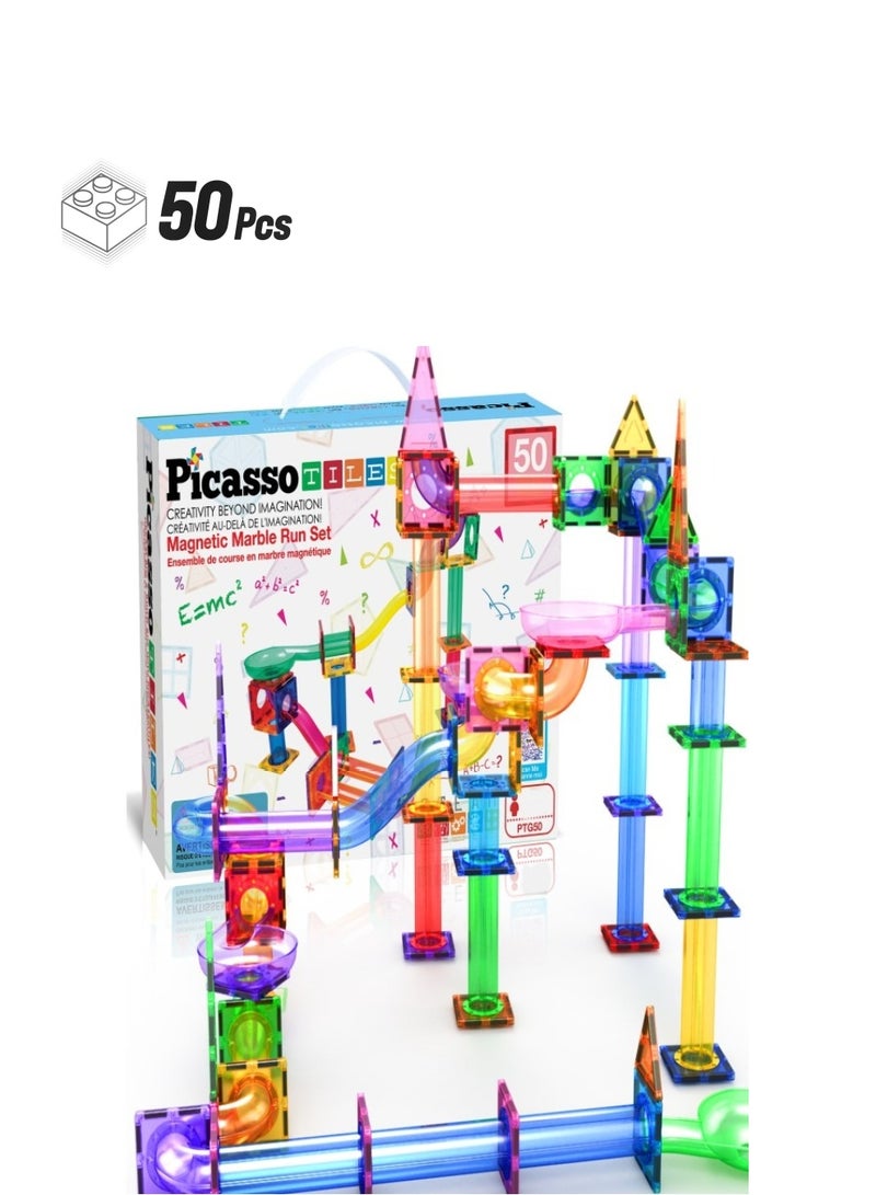 PicassoTiles PICASSO - MAGNETIC MARBLE RUN BUILDING BLOCKS SET (50 PC'S) - Image 1