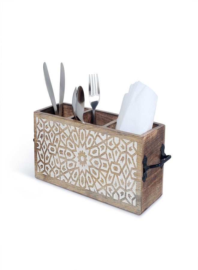 TrendBell Wooden Utensil Caddy for Kitchen Countertop 3-Slot , Multi-Purpose Wooden Desk Organizer Work Desk, Bathroom, Cutlery Caddy, Office Supplies Organizer - 11 X 4.5 Inches - Image 5