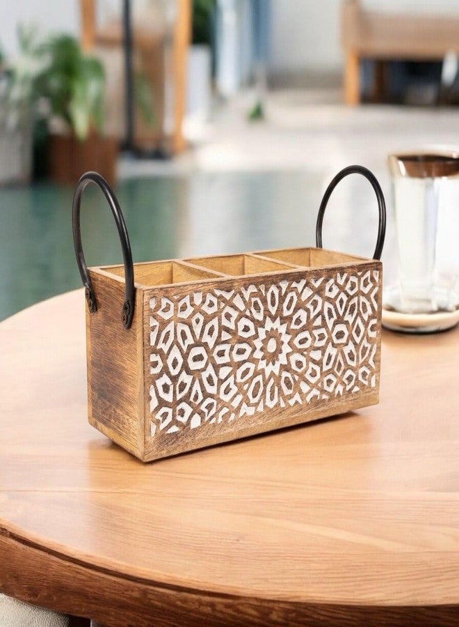 TrendBell Wooden Utensil Caddy for Kitchen Countertop 3-Slot , Multi-Purpose Wooden Desk Organizer Work Desk, Bathroom, Cutlery Caddy, Office Supplies Organizer - 11 X 4.5 Inches - Image 3