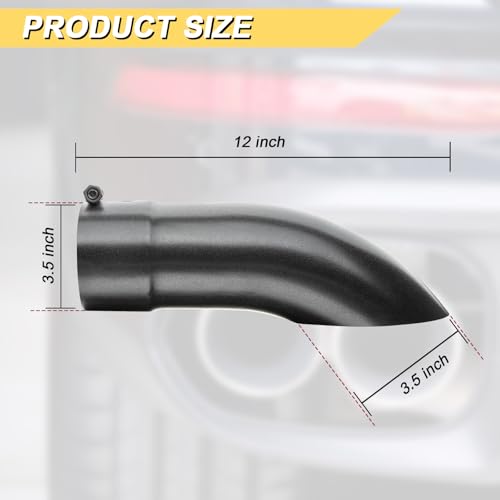 Vurkcy 3.5 inch Inlet Curved Exhaust Tip, 3.5" Outlet 12" Overall Length Stainless Steel Turn Down Exhaust Tail Pipe, Bolt-On, Sleek Angle Cut, Polished Tailpipe, Black - Image 3