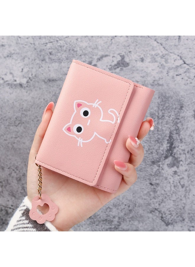 محفظة ثلاثية الطي بتصميم قطة كرتونية جديدة للنساء - محفظة قصيرة لطيفة من جلد البولي يوريثان مع فتحات متعددة للبطاقات، محفظة صغيرة قابلة للطي للفتيات والمراهقات - Image 1