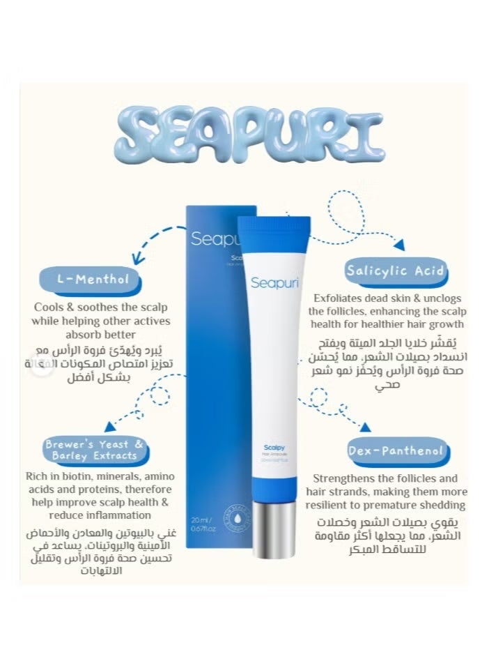 Scalpy Seapuri Hair Growth Serum for Hair Loss & Thinning | Scalp Massager Treatment | Salicylic Acid, Menthol, Dexpanthenol | Non-Greasy, Lightweight | Exfoliate Dandruff - Image 3