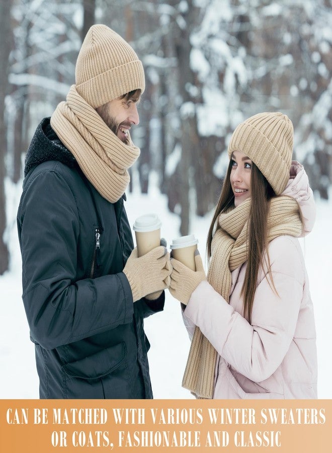 Breathffy طقم بريثفي الشتوي المكون من 4 قطع: قبعة، وشاح، قفازات، عصابة رأس، قبعة صوفية محبوكة، قفازات تعمل باللمس، وشاح طويل، هدية مثالية لعيد الميلاد للنساء والرجال، بيج، مقاس واحد - Image 4