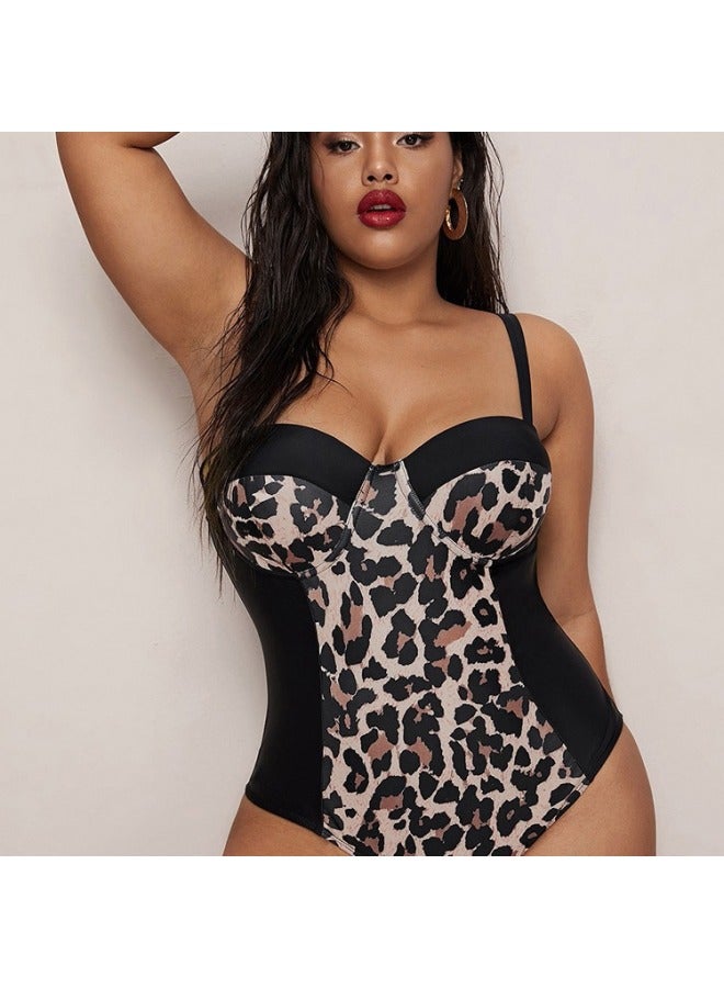 Generic European And American Plus Size One-piece Steel Leopard Bikini Slim Ins Style Bikini Swimsuit Women-Color:Black Leopard Print-Size:1XL  - Image 2