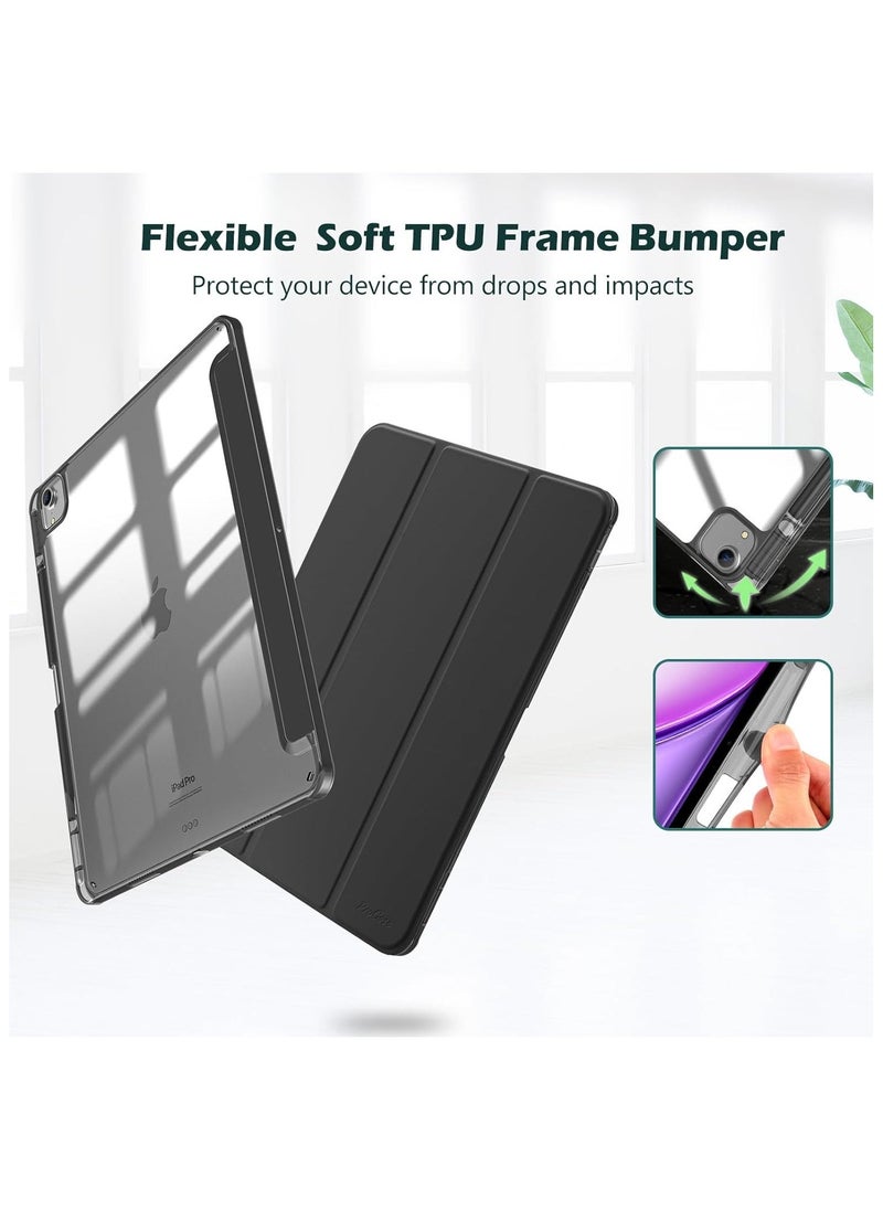 vesus iPad Air 13 2024 M2 & iPad Pro 12.9 6th/5th/4th/3rd Case, 2024 iPad Air 13 Case, 13 iPad Air 2024 Case with Acrylic clear Transparent Back, Shockproof TPU Edge, Pencil Holder Cover Black - Image 5