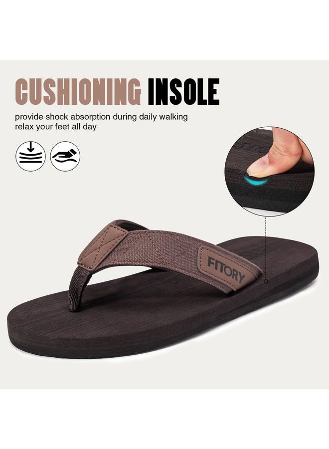 FITORY Men's Flip-Flops, Thongs Sandals Comfort Slippers for Beach Brown Size 10 - Image 2