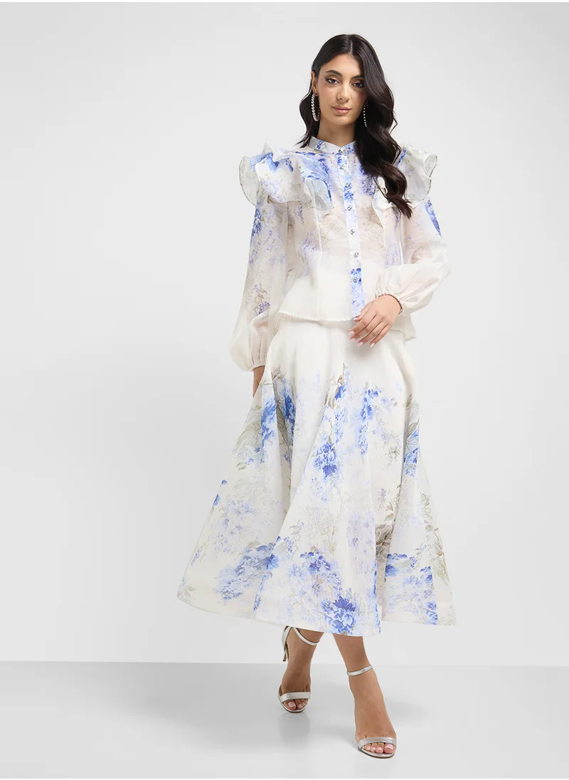 خزانة Floral Print Top & Skirt Set