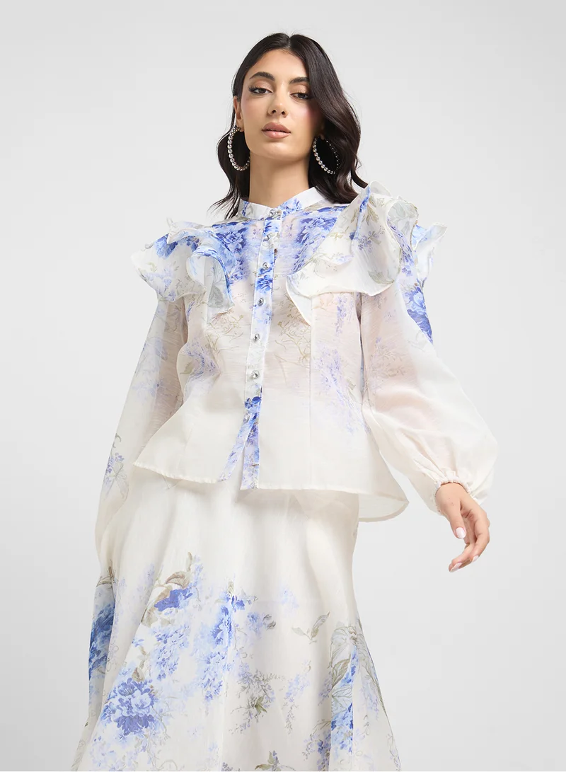 Khizana Floral Print Top & Skirt Set