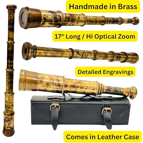 ALADEAN Rare Brass Telescope Spyglass - East India Company 1818 Tracker Vintage Pirate Spyglass Scope Antique Large Handstitched Leather Gift Box (BT-EIC17) - Image 2