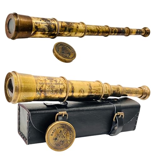 ALADEAN Rare Brass Telescope Spyglass - East India Company 1818 Tracker Vintage Pirate Spyglass Scope Antique Large Handstitched Leather Gift Box (BT-EIC17) - Image 1