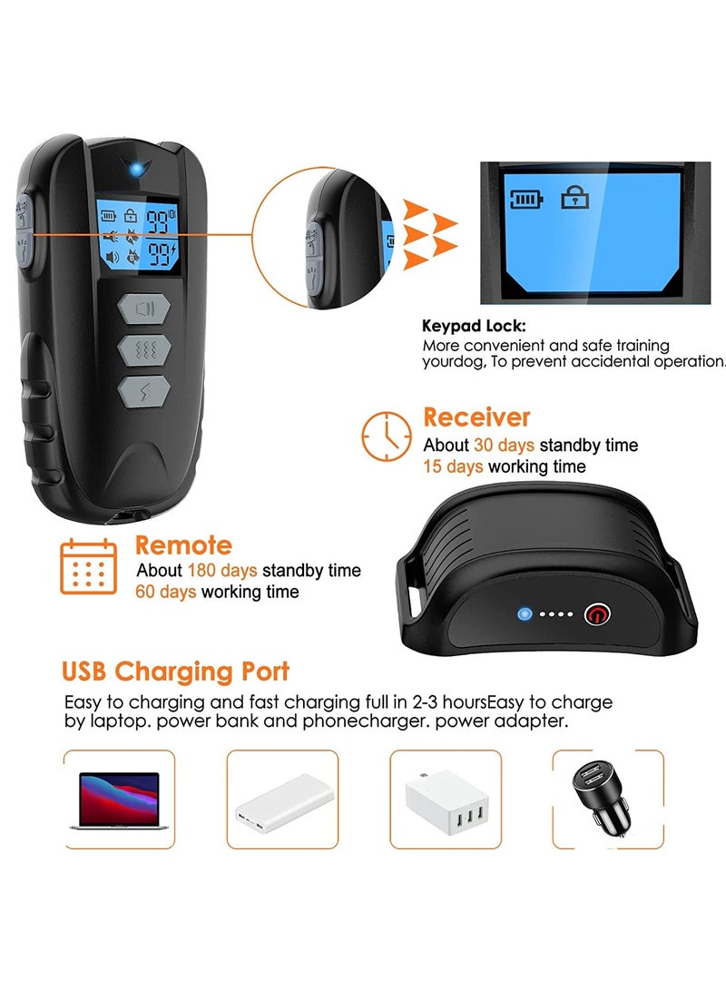 Dual Dog Training Collar with Remote - Waterproof Rechargeable Electric Shock Collar for Small, Medium, and Large Dogs. Features Beep, Vibration, and Adjustable Shock Levels (0-99) for Safe Training. - Image 4