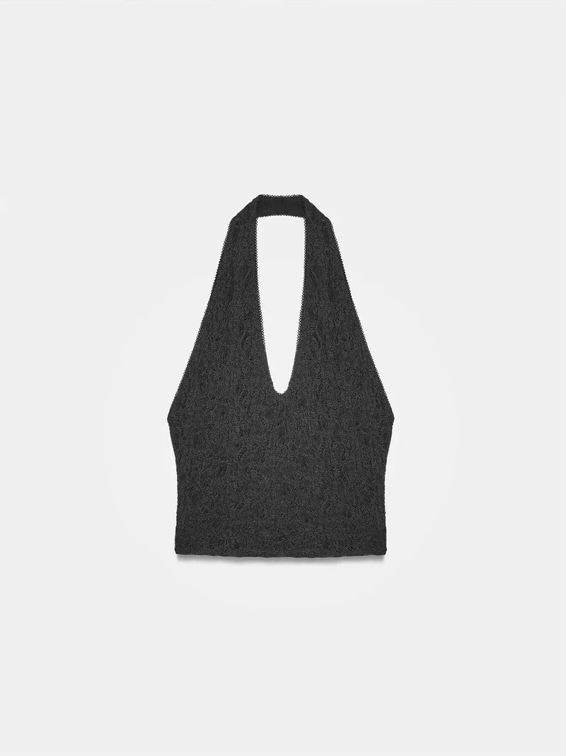 DILVIN Women’s Lace Halterneck Crop Blouse - Image 5